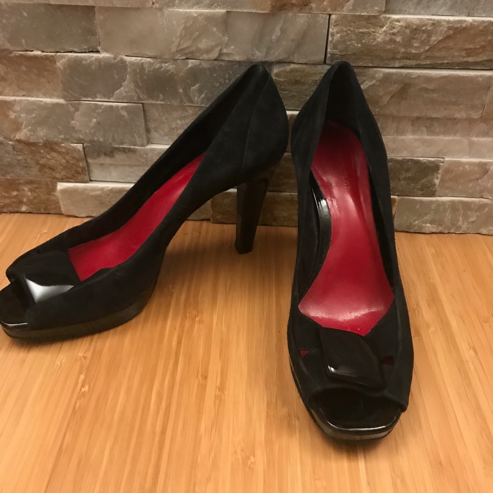Ann Taylor Black Suede Peep Toe Heel